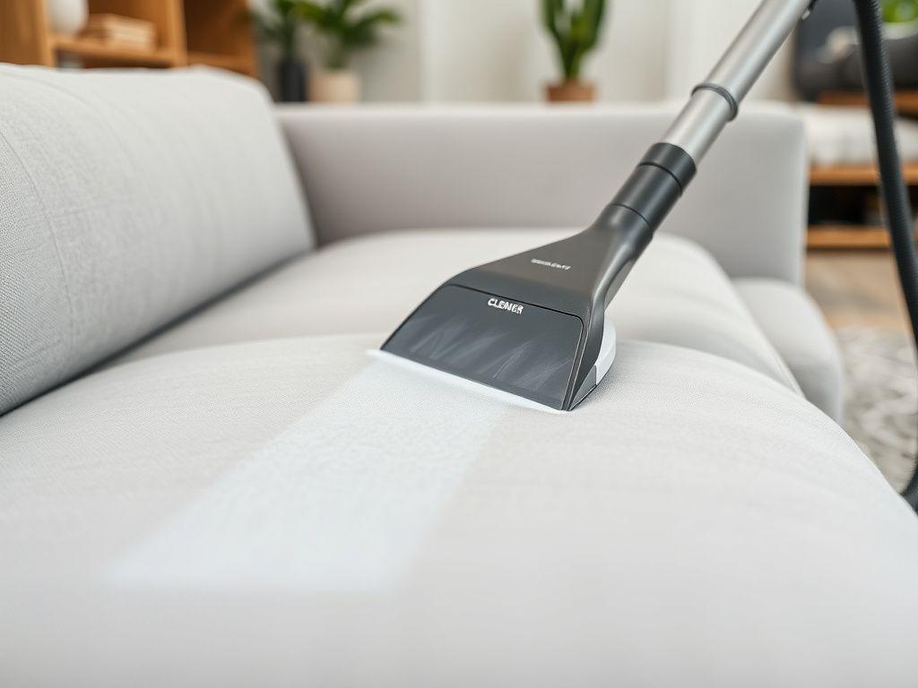 Steam extraction cleaning of a fabric sofa