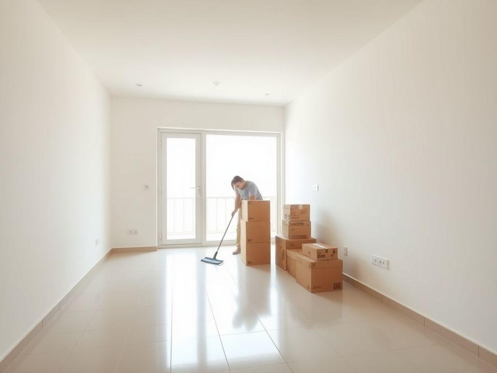Empty apartment being mopped before handover